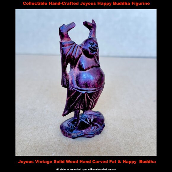 Joyous Vintage Solid Wood Hand Carved Fat & Happy Hotei Buddha - Picture 6 of 9
